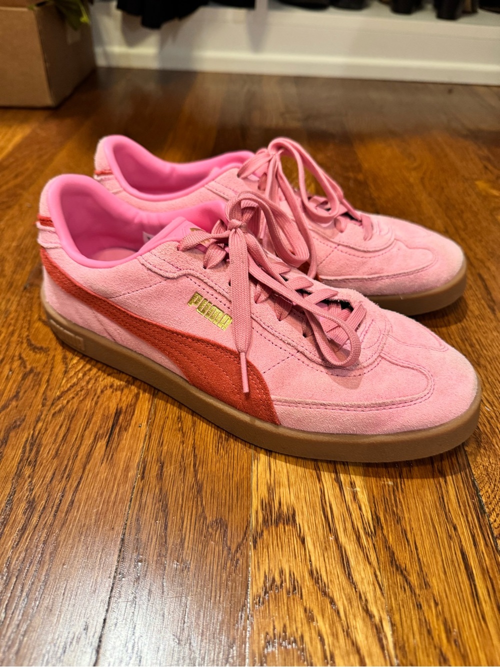 Puma Pink Suede Sneakers with Coral Stripe - Women's